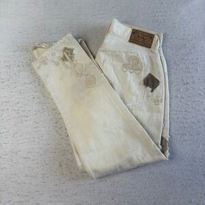 Polo Ralph Lauren Avery Boyfriend Jeans Size 27 Cream Patchwork Embroidered